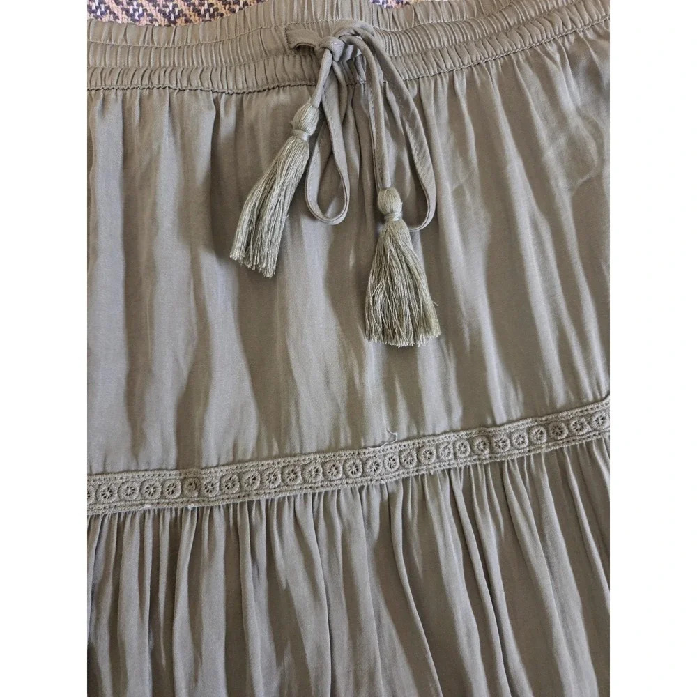 Light Green Silky Tiered Maxi Skirt Boho Peasant Rachel Zoe M NWT